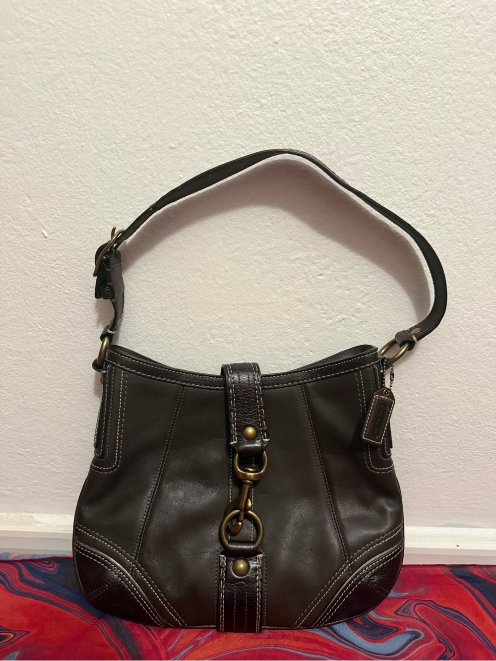 Vintage Y2K Coach Hamptons Chocolate Leather Lobster Clasp Hobo 🤎
